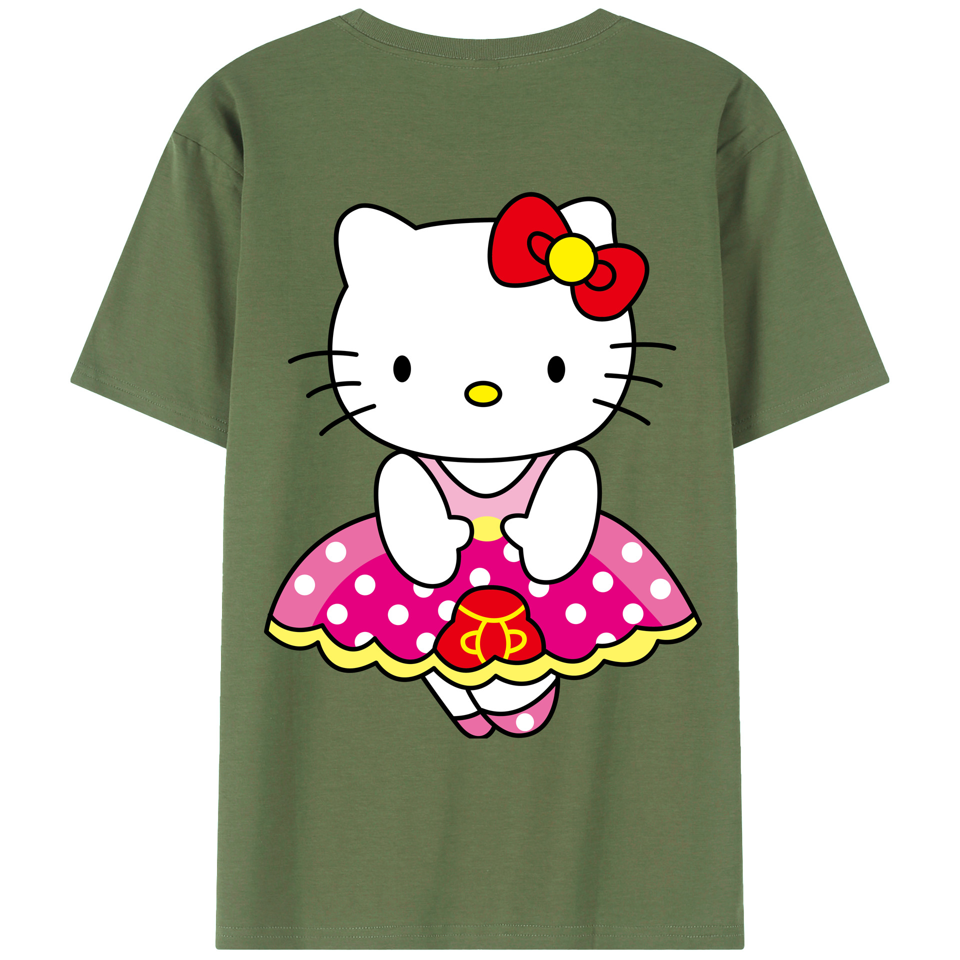 （画像用） Hello Kitty ハローキティ 綿100％ メンズ半袖Tシャツ（バックプリント） 通気性